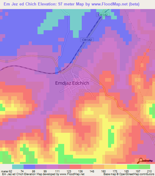 Em Jez ed Chich,Algeria Elevation Map