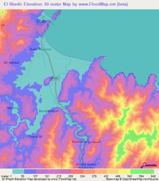 El Rhedir,Algeria Elevation Map