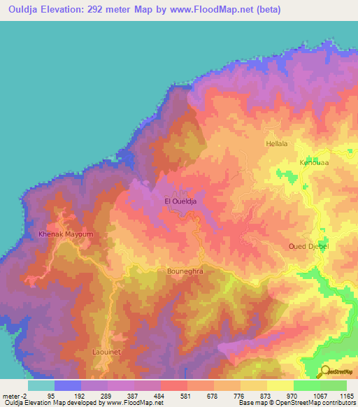 Ouldja,Algeria Elevation Map