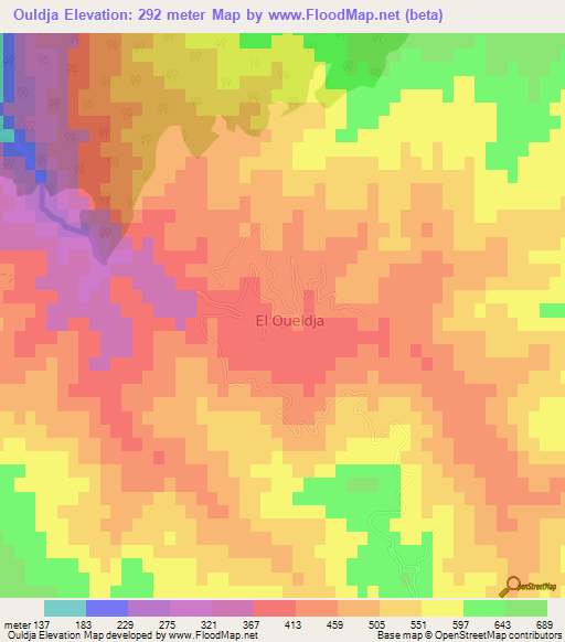 Ouldja,Algeria Elevation Map