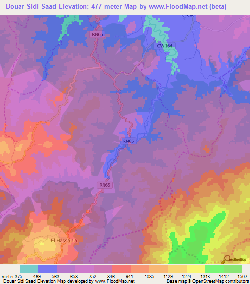 Douar Sidi Saad,Algeria Elevation Map