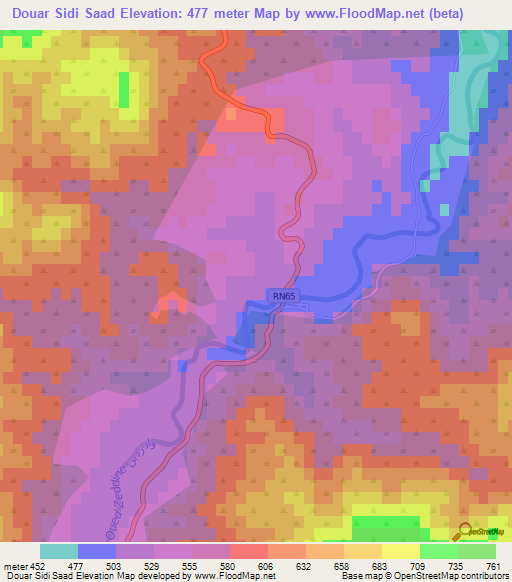 Douar Sidi Saad,Algeria Elevation Map
