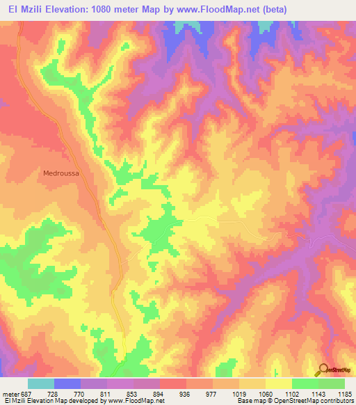 El Mzili,Algeria Elevation Map