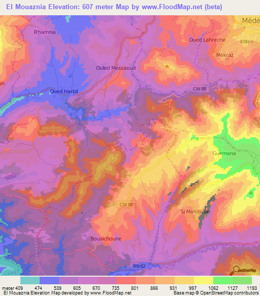 El Mouaznia,Algeria Elevation Map
