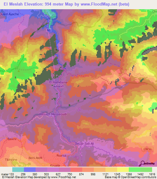 El Meslah,Algeria Elevation Map
