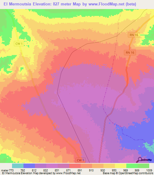 El Mermoutsia,Algeria Elevation Map
