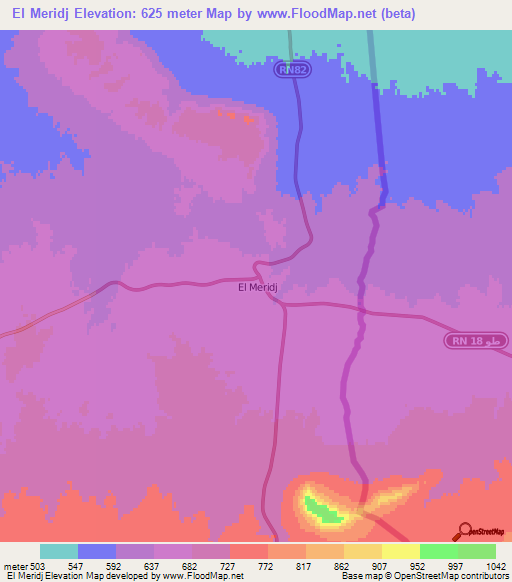 El Meridj,Algeria Elevation Map