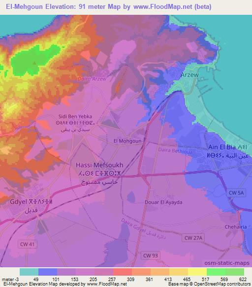 El-Mehgoun,Algeria Elevation Map