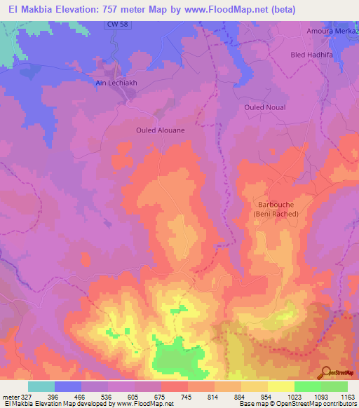 El Makbia,Algeria Elevation Map