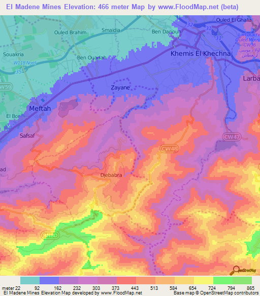 El Madene Mines,Algeria Elevation Map