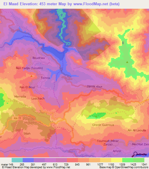 El Maad,Algeria Elevation Map