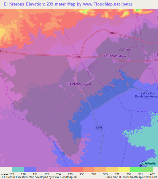 El Krerouz,Algeria Elevation Map