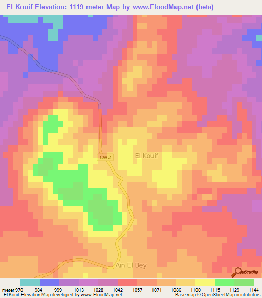 El Kouif,Algeria Elevation Map