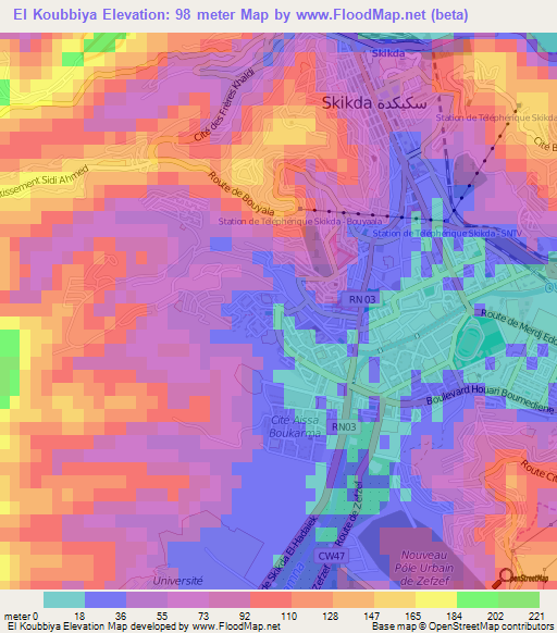 El Koubbiya,Algeria Elevation Map
