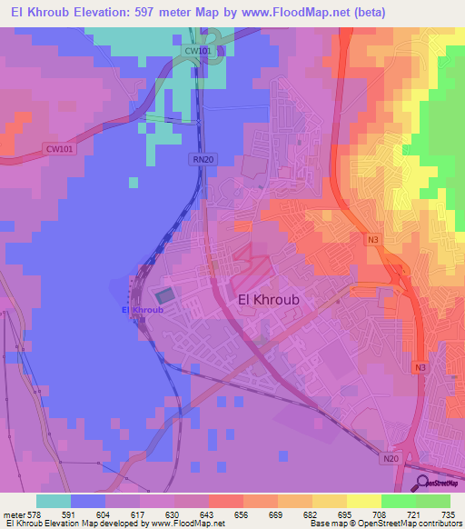 El Khroub,Algeria Elevation Map