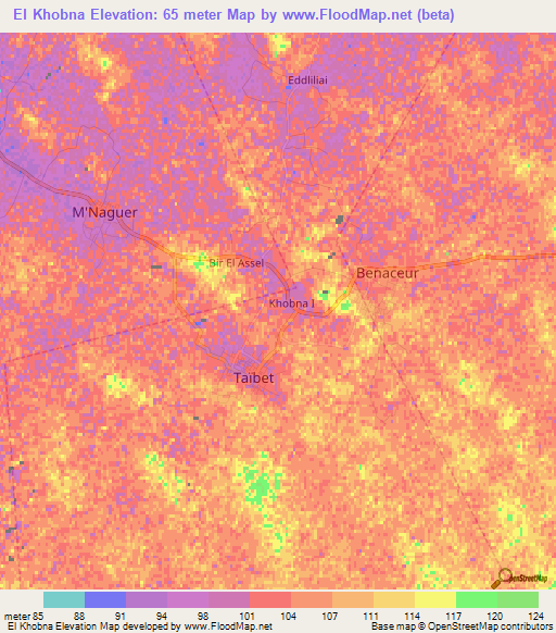 El Khobna,Algeria Elevation Map
