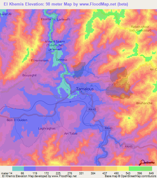 El Khemis,Algeria Elevation Map