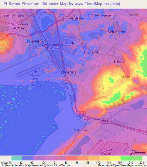 El Kerma,Algeria Elevation Map