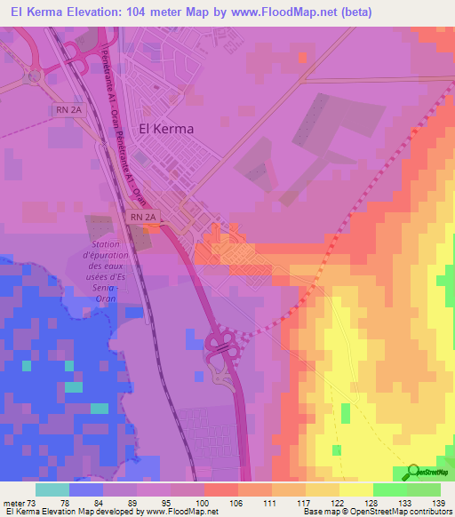 El Kerma,Algeria Elevation Map