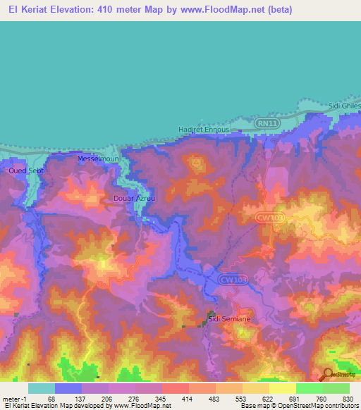 El Keriat,Algeria Elevation Map