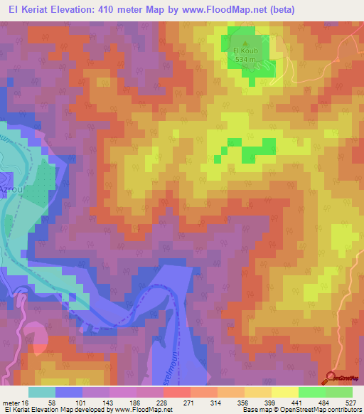 El Keriat,Algeria Elevation Map