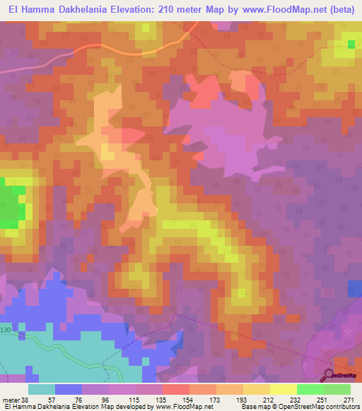El Hamma Dakhelania,Algeria Elevation Map