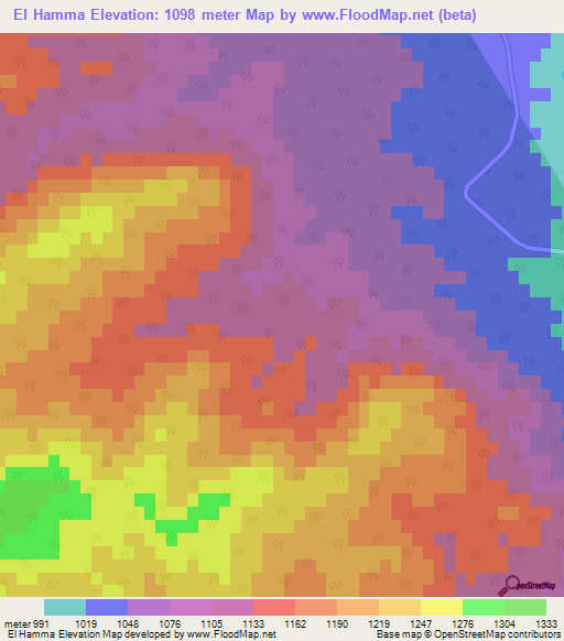 El Hamma,Algeria Elevation Map
