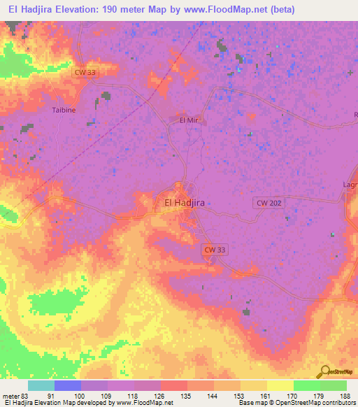 El Hadjira,Algeria Elevation Map