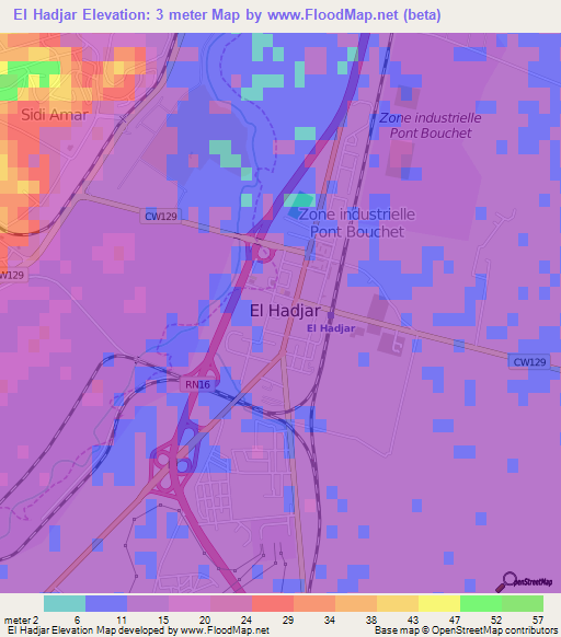 El Hadjar,Algeria Elevation Map
