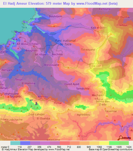 El Hadj Ameur,Algeria Elevation Map