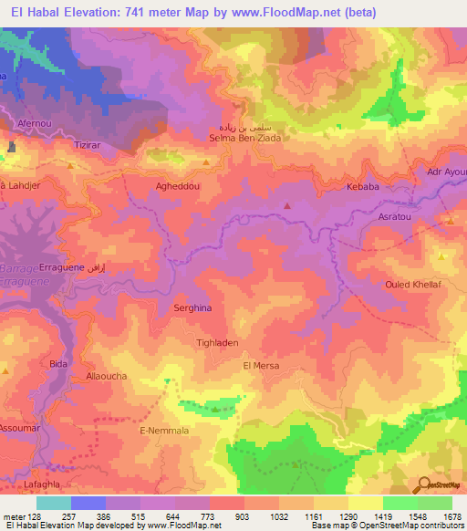 El Habal,Algeria Elevation Map