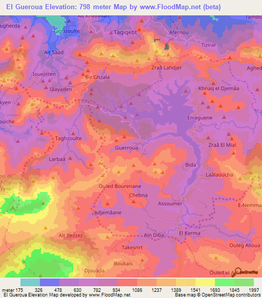 El Gueroua,Algeria Elevation Map