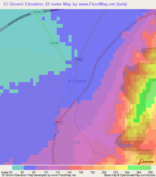 El Ghomri,Algeria Elevation Map