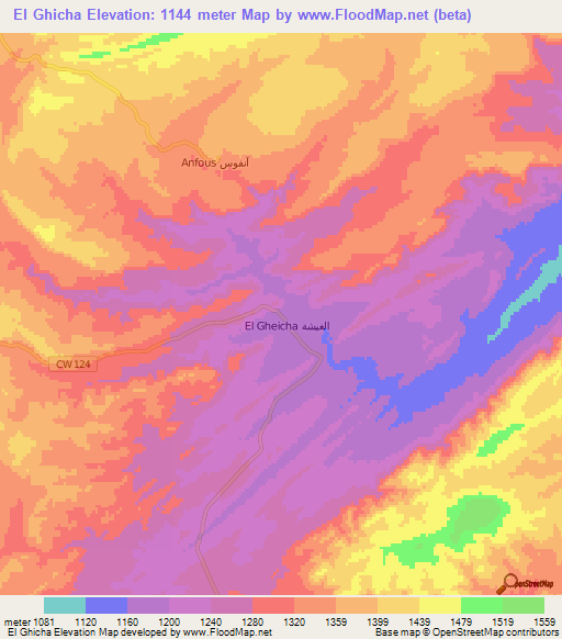 El Ghicha,Algeria Elevation Map