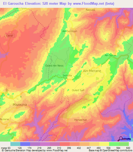 El Garoucha,Algeria Elevation Map