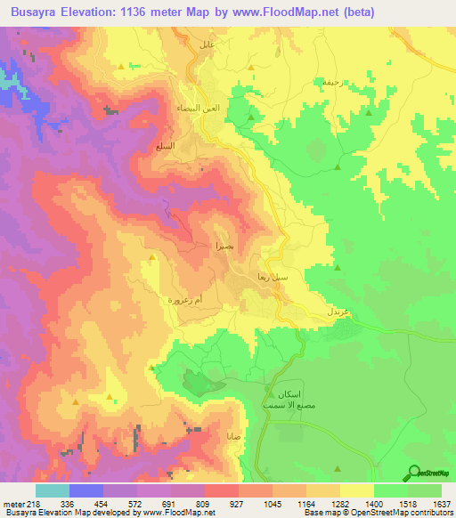 Busayra,Jordan Elevation Map