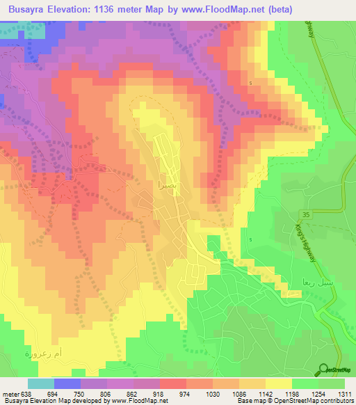 Busayra,Jordan Elevation Map