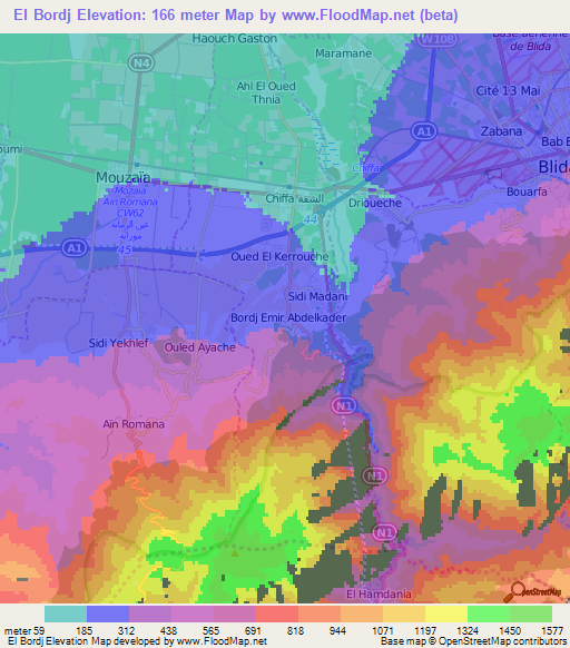 El Bordj,Algeria Elevation Map
