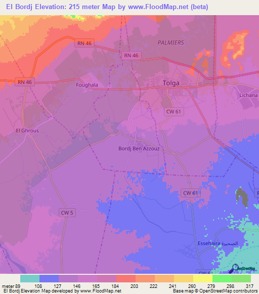 El Bordj,Algeria Elevation Map