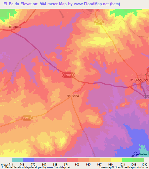 El Beida,Algeria Elevation Map