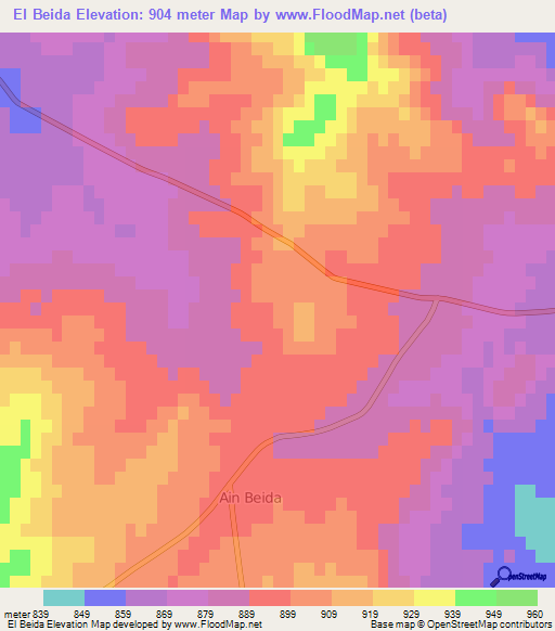 El Beida,Algeria Elevation Map