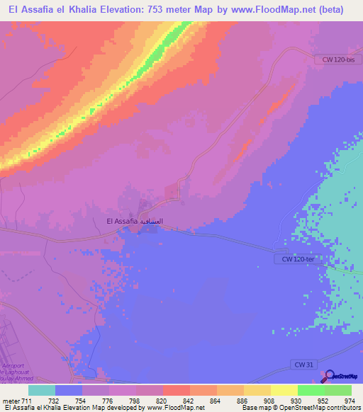 El Assafia el Khalia,Algeria Elevation Map