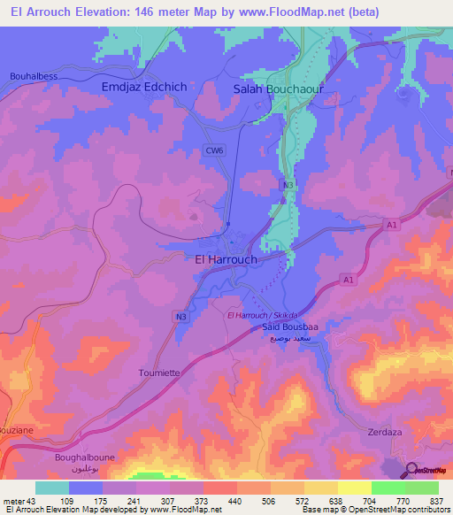 El Arrouch,Algeria Elevation Map