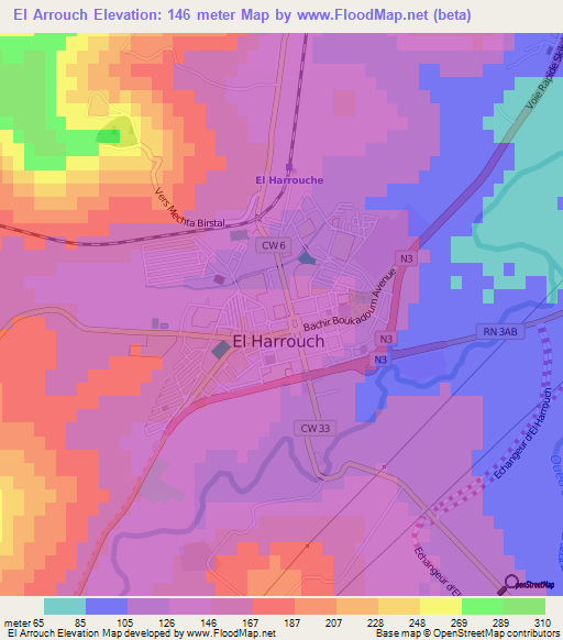 El Arrouch,Algeria Elevation Map
