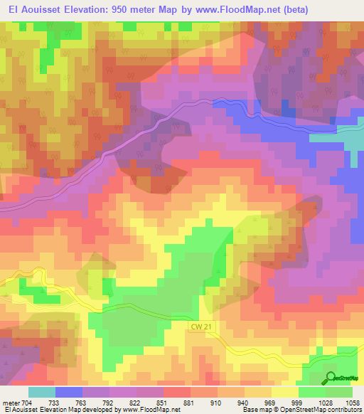 El Aouisset,Algeria Elevation Map