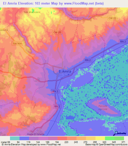 El Amria,Algeria Elevation Map