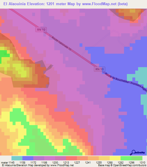 El Alaouinia,Algeria Elevation Map