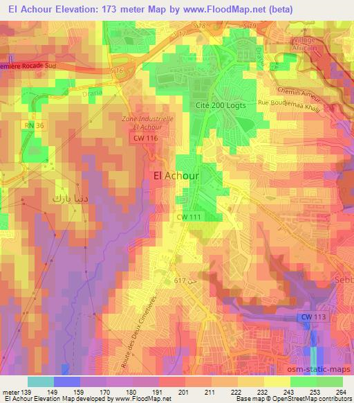 El Achour,Algeria Elevation Map