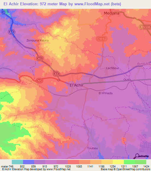 El Achir,Algeria Elevation Map
