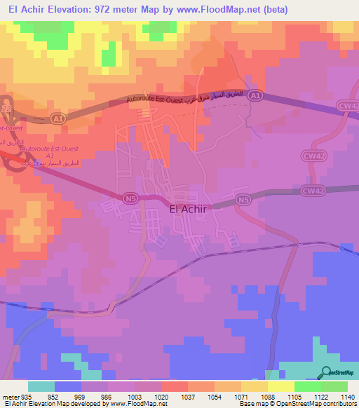 El Achir,Algeria Elevation Map